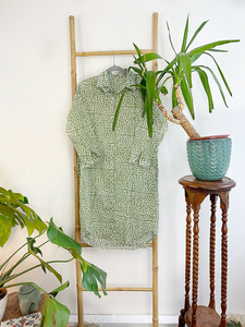 Pure Cotton Casual <b>Shirt</b> Dress with Floral Tank Sleeve Earthy Block Print Button Decoration Comfy Daywear Beach Outfit Summer - Product Image 2