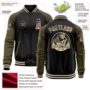 Fabrication sur mesure OEM, vente en gros de vestes bomber varsity à lettres personnalisées noires, rouges et ivoire avec fermeture éclair - Product Image 2
