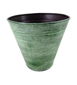 Lot de 2 jardinières et pots de fleurs en métal de taille moyenne à texture verte pour décoration intérieure et extérieure faite à la main - Product Image 1