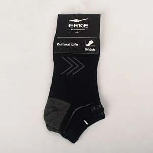 Custom Logo ERKE Men's Sporty Long Ankle <b>Socks</b> with Anti-Bacterial & Print Jacquard Design-<b>Black</b> - Product Image 2