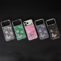 Coque de téléphone de luxe rose scintillante avec papillon et fleur pour iPhone 12 13 14 15 16 17 Pro Max, antichoc en TPU avec effet sable mouvant