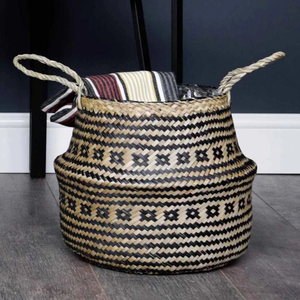 <b>Wicker</b> <b>Storage</b> <b>Basket</b> Hyacinth and Seagrass Handwoven <b>Basket</b> Breathable Plant Basin Cover Handicraft Made in Vietnam - Product Image 5