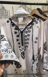 Vêtements de détente pour femmes ensembles coordonnés sur toute la longueur avec des manches mousseline de coton indien pakistanais ensembles modestes ivoire salwar kameez - Product Image 6