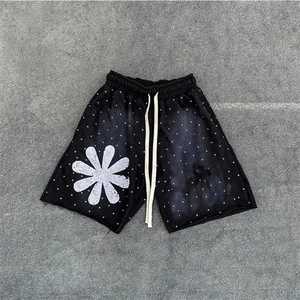 กางเกงขาสั้นสไตล์สตรีทแวร์สำหรับผู้ชายกางเกงขาสั้นผ้าเฟรนช์เทอร์รี่ฟอกสีซีด2025พิมพ์ลายปะติดหน้าจอตามสั่ง - Product Image 1