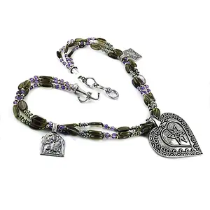 Collar de Perlas de Agua Dulce con Colgante de Corazón, Chapado en Oro y Rodio, Joyería con Piedras Preciosas, Forma/Patrón de Número - Product Image 1