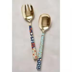 Ensemble de serveurs à salade classiques de luxe en acier inoxydable avec poignée design et finition lisse - Product Image 6