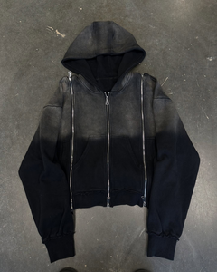 Sweat à capuche vintage personnalisé pour hommes, poids lourd, délavé à l'acide, triple fermeture éclair, délavé, noir, style Boxy sale - Product Image 2