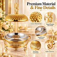 Chafing Dish Stainless Steel 8L Warna Emas dengan Tutup Gantung Berenda, Pemanas Makanan dengan Alkohol untuk Hotel, Pernikahan, dan Katering