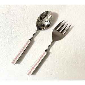 Juego de Servidores de Ensalada de Acero Inoxidable Pulido con Mango de Terrazo, Logotipo Personalizado, Herramientas para Ensalada, Tenedor y Cuchara, Utensilios de Cocina - Product Image 4