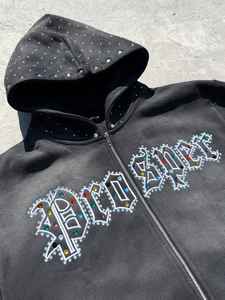 Conjunto de 2 piezas de Sudadera con capucha de lana pesada de alta calidad para hombre, sudadera con cremallera desgastada, ropa de calle, pantalones de chándal con lavado ácido, conjunto de Sudadera con capucha - Product Image 6