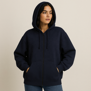 Sweat à capuche zippé bleu roi tendance grande taille, commandes en gros, haute qualité, 100% coton, polaire épaisse, 400 GSM et plus, respirant, chaud pour l'hiver - Product Image 3