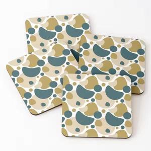 Sous-verre de service à thé imprimé en bois de manguier/bois d'acacia ensemble de 4 pièces boîte à mouchoirs tapis ronds de serviette - Product Image 3