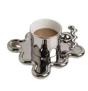 Tasse et soucoupe en argent plaqué, faits à la main, pour la cuisine, service de table, tasse à thé ou à café en acier inoxydable pour la maison et l'hôtel - Product Image 5