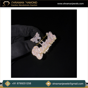 Women's Hip Hop Style 925 Solid Silver Iced Custom Initial <b>Name</b> <b>Necklace</b> With Butterfly Bail Moissanite Diamond <b>Pendant</b> for Gift - Product Image 4