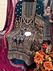 Traje formal de tela Georgette pesada Salwar Kameez DE TRABAJO bordado estilo colección pakistaní - Product Image 2