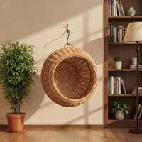 Lit pour animaux de compagnie en rotin rond suspendu tendance, panier à bascule pour chat tissé à la main, panier de sommeil confortable à fixer au mur, OEM ODM