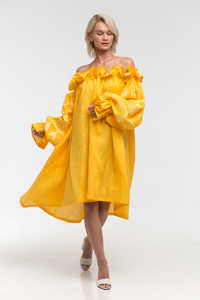 Bohème mode ukrainienne Mini robe broderie ballon manches volants détail surdimensionné lin hors épaule robe tissé tissage - Product Image 4