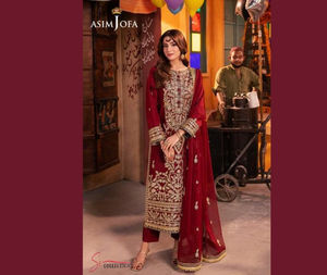 Jannat Mirza Presenta el Vestido de 3 Piezas de Seda Trenzada Bordada de Asim Jofa, Cosido por Ssumaira Collection - Product Image 2