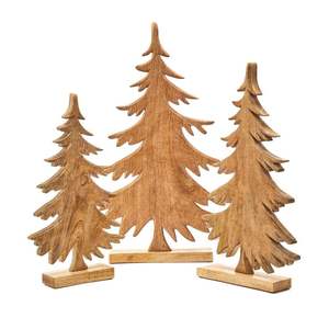 Centro de mesa de madera festivo para mesa de Navidad con mini árboles con base de madera natural y detalles de bayas de temporada - Product Image 1