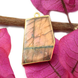 Conector de fabricación de collar de fianza individual electrochapado en oro, losa de Original labradorita, piedras preciosas, componentes para encontrar joyas DIY a granel - Product Image 3