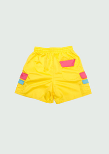Bright Yellow Embroidered Woven Polyester/Cotton Sports Swim Shorts Men Elastic Waist <b>Drawstring</b> Quick Dry OEM Custom - Product Image 2