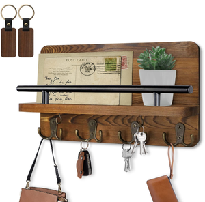Porte-clés en bois pour entrée murale courrier et porte-clés porte-clés avec étagère crochet à clé pour mur maison porte-clés - Product Image 2