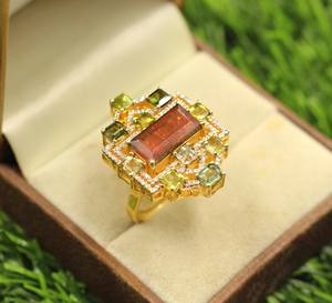 Elegant Women's Rhodium-Plated Sterling <b>Silver</b> Multi-Tourmaline Ring Single Cut Diamond for Wedding Anniversary Special - Product Image 3