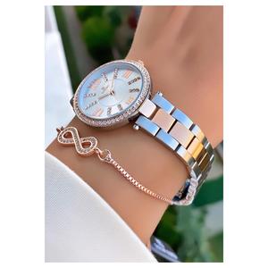 Marchio rosa Color argento impermeabile 2 anni di garanzia cinturino in acciaio da donna orologio da polso-braccialetto