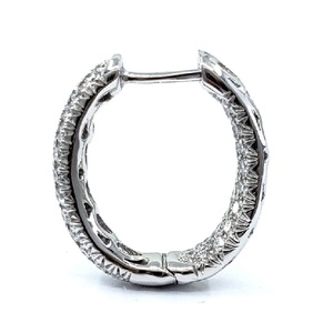 Prix d'usine – Magnifiques boucles d'oreilles créoles fines vintage en or blanc 18 carats avec diamants véritables taille brillant pour femme, idéales pour mariage et soirée - Product Image 2
