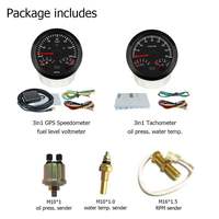 Set 2 Gauge Murah 85mm (3 3/8") untuk Chevrolet 12V GPS Speedometer 200MPH Odometer Tachometer 8000RPM Pengukur Bahan Bakar/Suhu Air 40-120 Suhu Oli