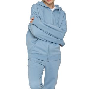 Haute qualité dames 100% coton polaire survêtement ensembles respirant Style sportif pour l'hiver col à capuche taille élastique avant Logo - Product Image 3