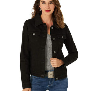 Veste en jean d'hiver de haute qualité pour femmes, noir uni lavé avec des boutons de logo personnalisés, tissu de toile de style High Street - Product Image 1