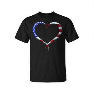 T-shirt promozionale con bandiera americana dal design artistico a forma di cuore - Product Image 2