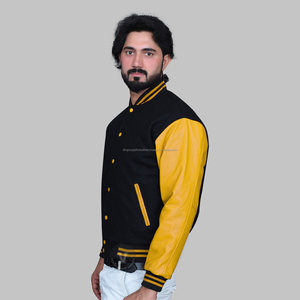 Veste de baseball universitaire personnalisée de haute qualité pour hommes avec manches en cuir Décoration de poche style course à pied - Product Image 5