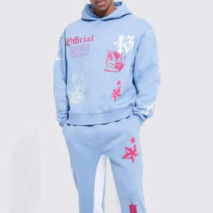 Ensemble de survêtement pour homme imprimé personnalisé, 2 pièces, sweat-shirt à capuche en molleton de coton et jogging, streetwear, survêtement décontracté pour homme - Product Image 3