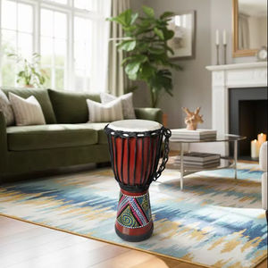 Tambor Djembé de Estilo Africano Hecho a Mano SOLOBEAT, Cuerpo de Madera, Afinación por Cuerda, Arte Tribal con Abedul, ABS, Piel de Oveja y Piel de Cabra - Product Image 1