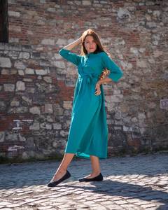 Vestido Sofia de Algodón Puro con Botones, Estilo Bohemio, Casual, para Ocasiones Especiales, Color Azul, Hecho a Mano - Product Image 1