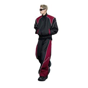 Veste zippée décontractée et pantalon évasé 100% nylon Lignes réfléchissantes Nouveau design Coupe-vent surdimensionné - Product Image 1