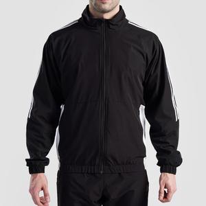 <b>Mens</b> Black Athletic Tracksuit Full Zip High Neck Jacket with <b>White</b> Side Panels and Sleeve Stripes with Matching <b>Joggers</b> Set Kit - Product Image 1