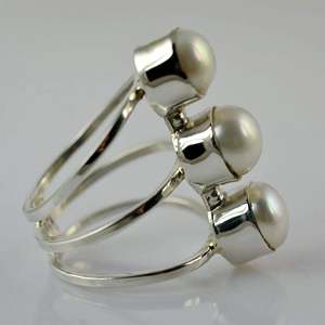 Bague en argent sterling 925 faite à la main, style bohème, pierre de naissance de juin, perle d'eau douce blanche, cadeau parfait pour son anniversaire - Product Image 5