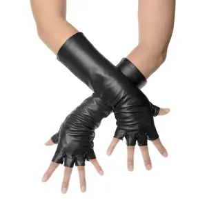 Longs gants de conduite de soirée en cuir noir mi-longs pour femmes sans doigts Gants en cuir du Pakistan