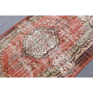 5.4x8.7 ft Rug, Vintage Turkish Rug, <b>Red</b> Floral <b>Wool</b> Rug - Product Image 5