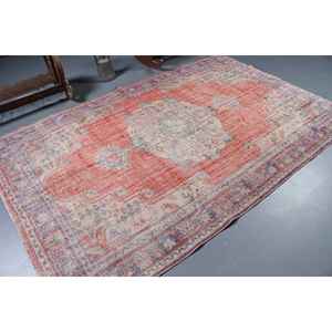 Tapis turc vintage de 5,6 x 8,6 pieds, grand tapis, tapis rayé rouge - Product Image 2