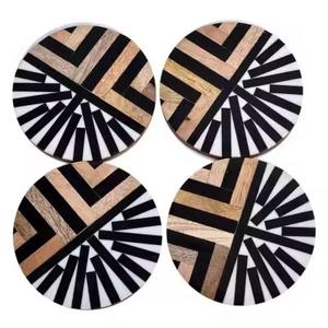 Sous-verres ronds de style artistique moderne Tapis de boisson décoratifs en bois et incrustation de résine parfaits pour la salle à manger, la cuisine et la maison - Product Image 4