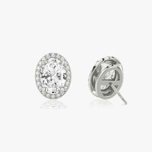 925 Silver Moissanite Diamond Wedding Engagement Anniversary Party Stud <b>Earrings</b> Jewelry-<b>Halo</b> Style - Product Image 2
