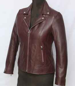 Chaqueta de motorista de lona marrón clásica para mujer, piel de oveja genuina, forro acolchado, cremallera de anilina, soporte con capucha, temporada de invierno - Product Image 3