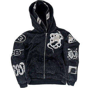 Sweat à capuche personnalisé 100% coton vintage délavé pour hommes Boxy Zip-up respirant à capuche recadrée à double fermeture éclair pour l'impression numérique d'hiver - Product Image 2