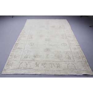 Grand tapis turc vintage 6,2x9,2 pieds, tapis floral blanc et marron - Product Image 1