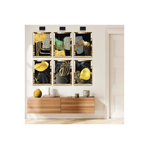 Juego de pintura MDF de 6 piezas con patrón de hoja de tema abstracto, borde de plexiglás, arte de pared sin decoloración en madera, decoración fácil para el hogar DIY - Product Image 2