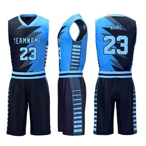 ชุดบาสเก็ตบอลขนาดใหญ่พิเศษระบายอากาศได้ดีชุดทีมเสื้อเจอร์ซีย์100% แขนกุดดีไซน์ผ้าโพลีเอสเตอร์สีฟ้า - Product Image 1